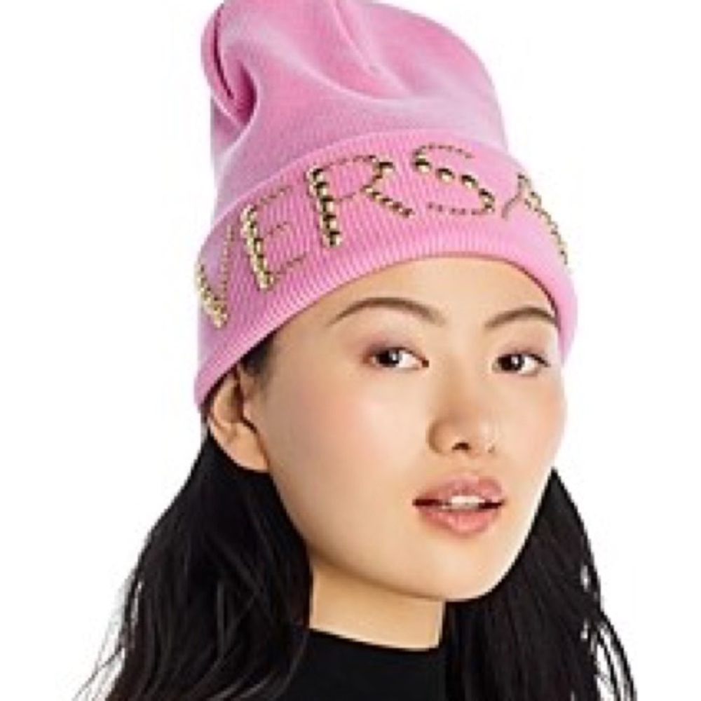 Versace unisex studded “Versace” logo monogram wool beanie hat NEW - Picture 3 of 7